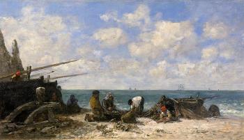 尤金 佈丹 Etretat, Fishermen on the Beach 尤金 佈丹 Etretat, Fishermen on the Beach